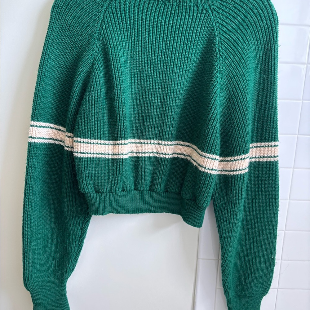 Urban Outfitters Green and White Crew Neck Sweater